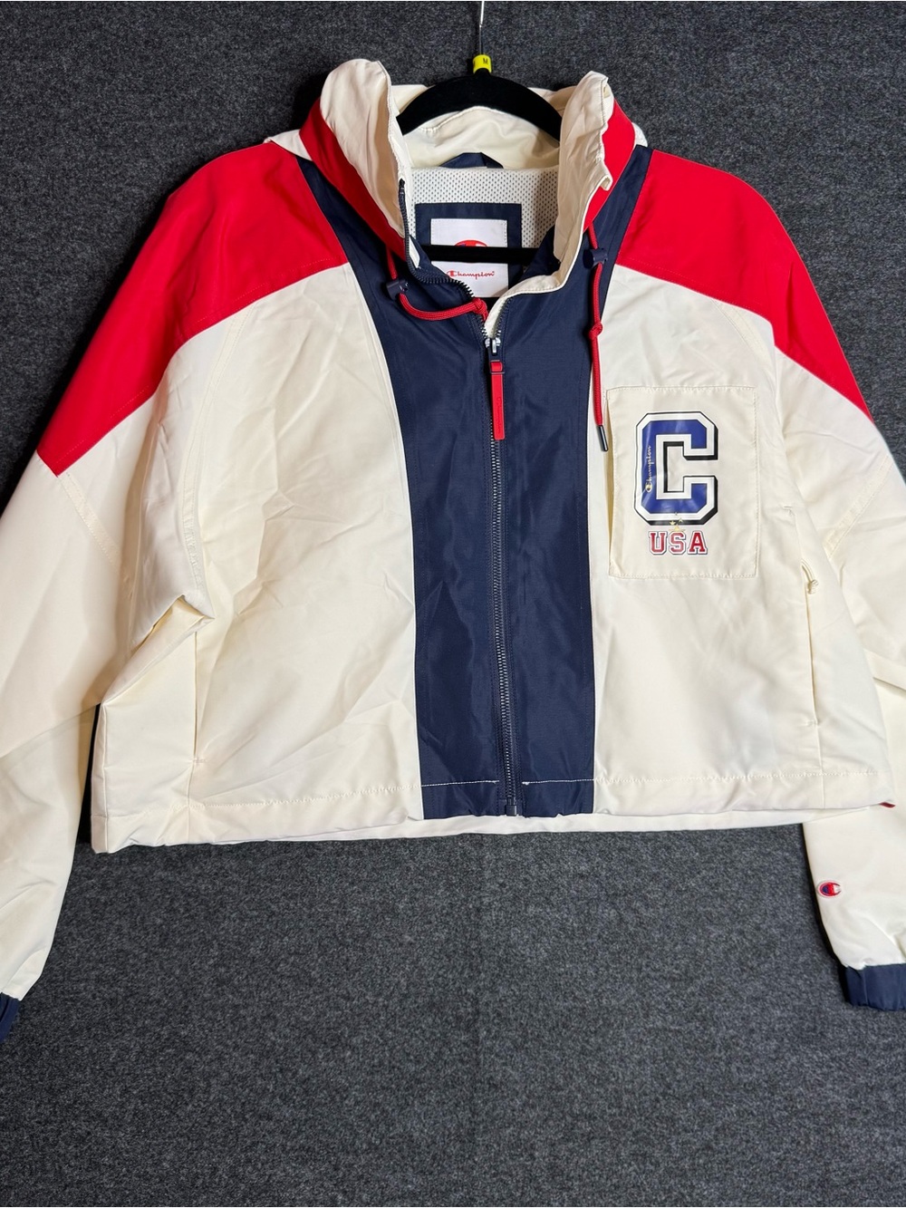 New medium womens Champion Colorblock Windbreaker Jacket - Navy/White/Red - Picture 2 of 12